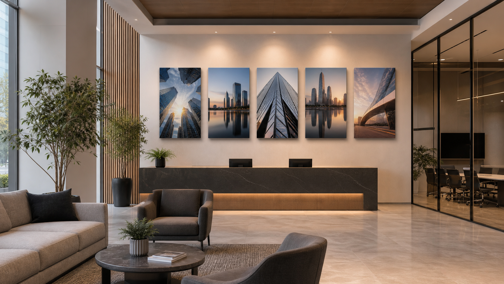 Corporate canvas prints in office reception