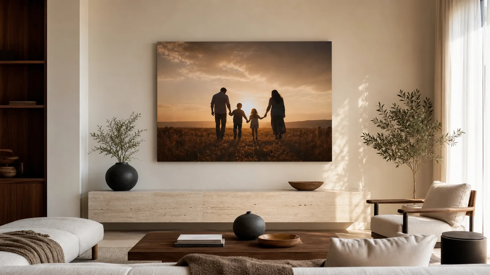 Custom family photo canvas in luxury home