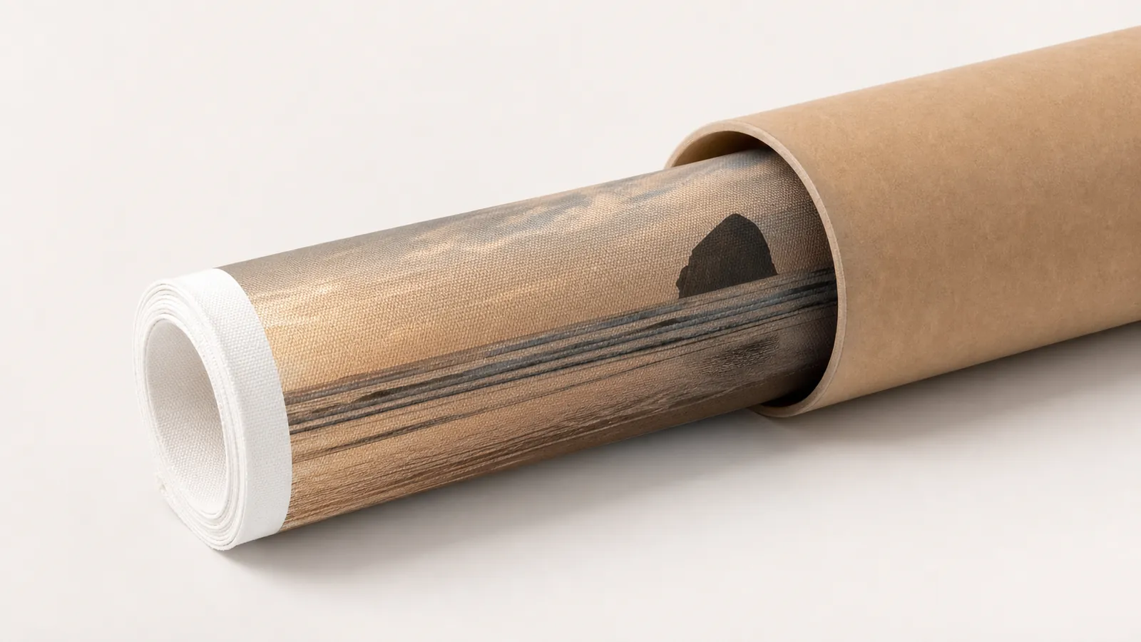 Rolled canvas print inside a protective shipping tube