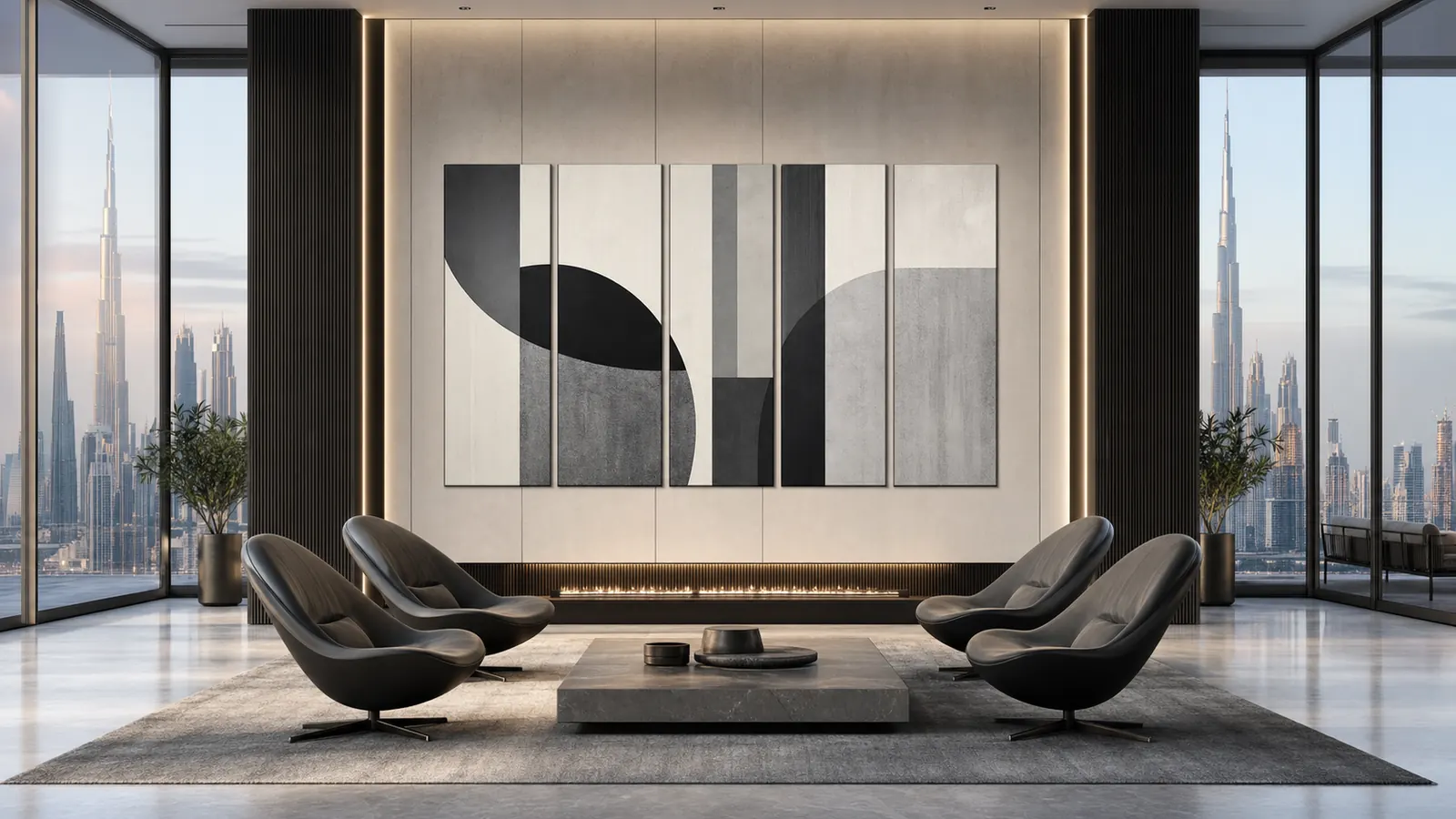 Five panel split canvas in luxury penthouse