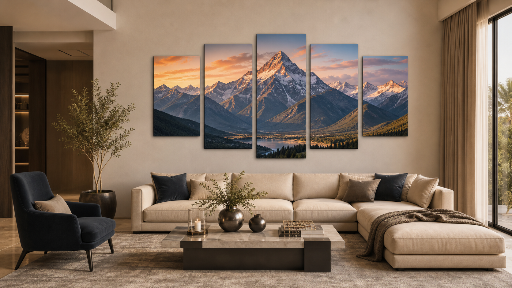 Split canvas print in luxury interior